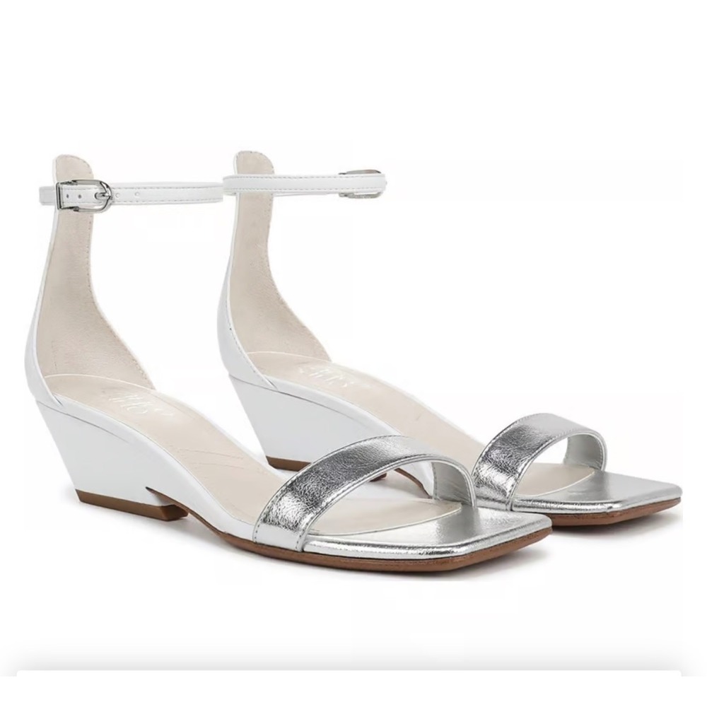 Franco Sarto Sadie Womens White Silver Metallic Wedge Sandal Square Toe Size 9M